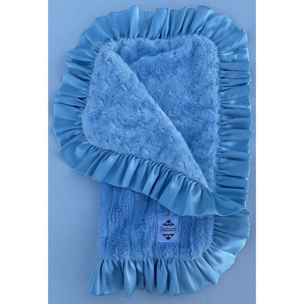 Cuddle Couture Baby Blue Lovey Blanket 24x24 Plush Soft Minky Satin Trim